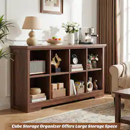 Aheaplus - 8 Cube Organizer with Charging Station, 50'' Width Cube Bookcase with Open Shelves - Walnut