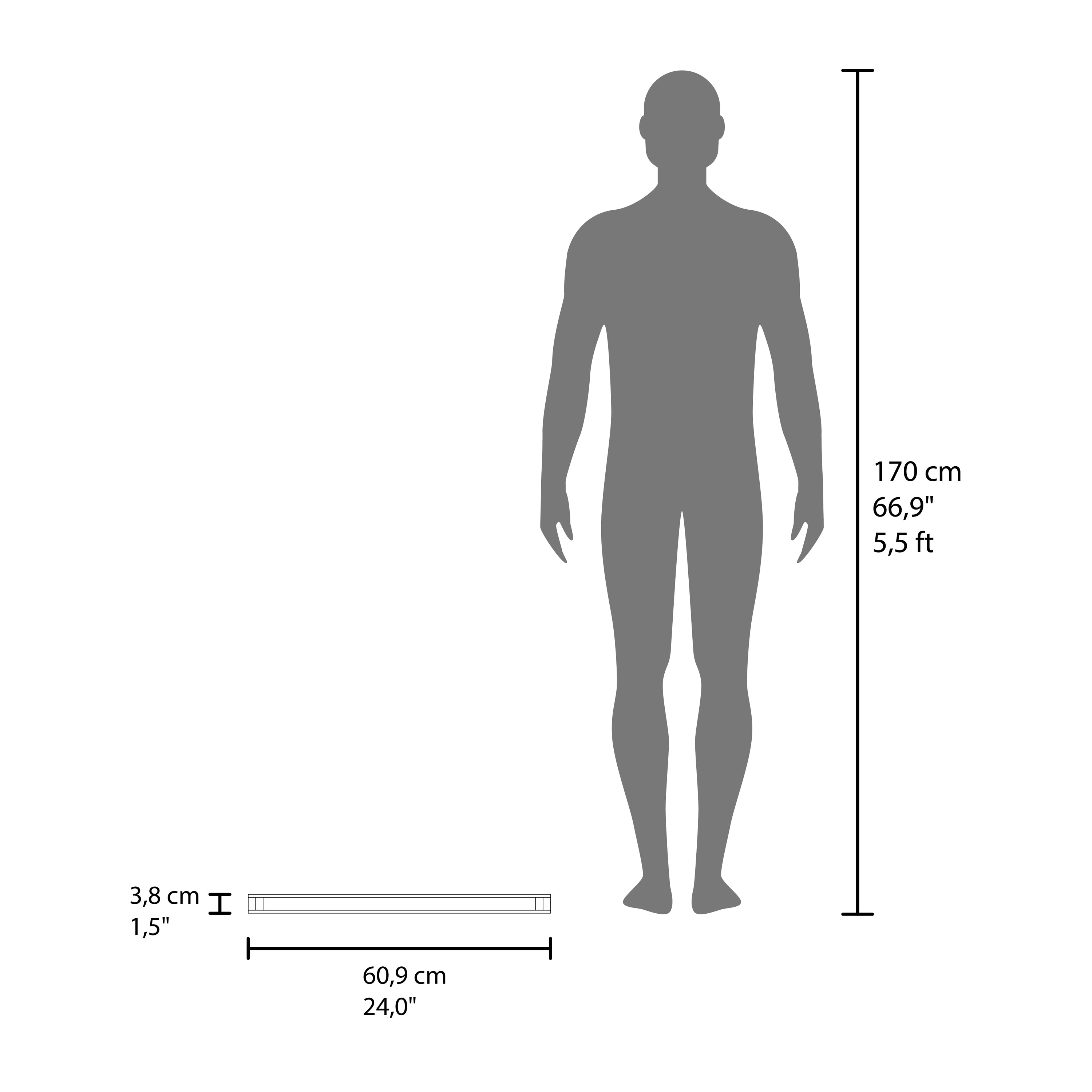 170 cm 66,9" 5,5ft  
3,8 cm 1,5"  
60,9 cm 24,0"