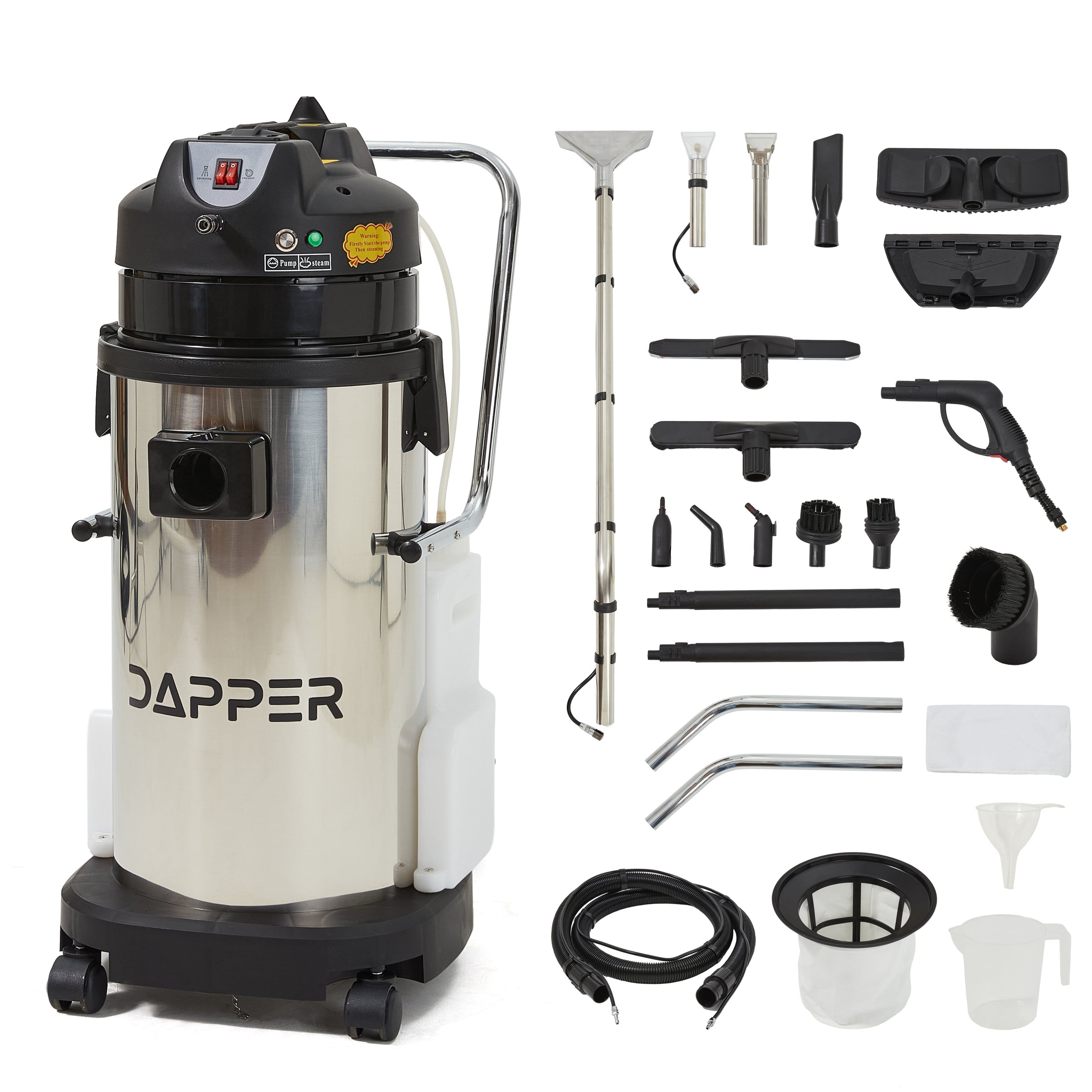 Dapper Supply - Commercial 5 in 1 Wet Dry Vacuum Steam Cleaner Carpet Upholstery Extractor 100 PSI 176F Steam 10.5 Gal Tank - Gray