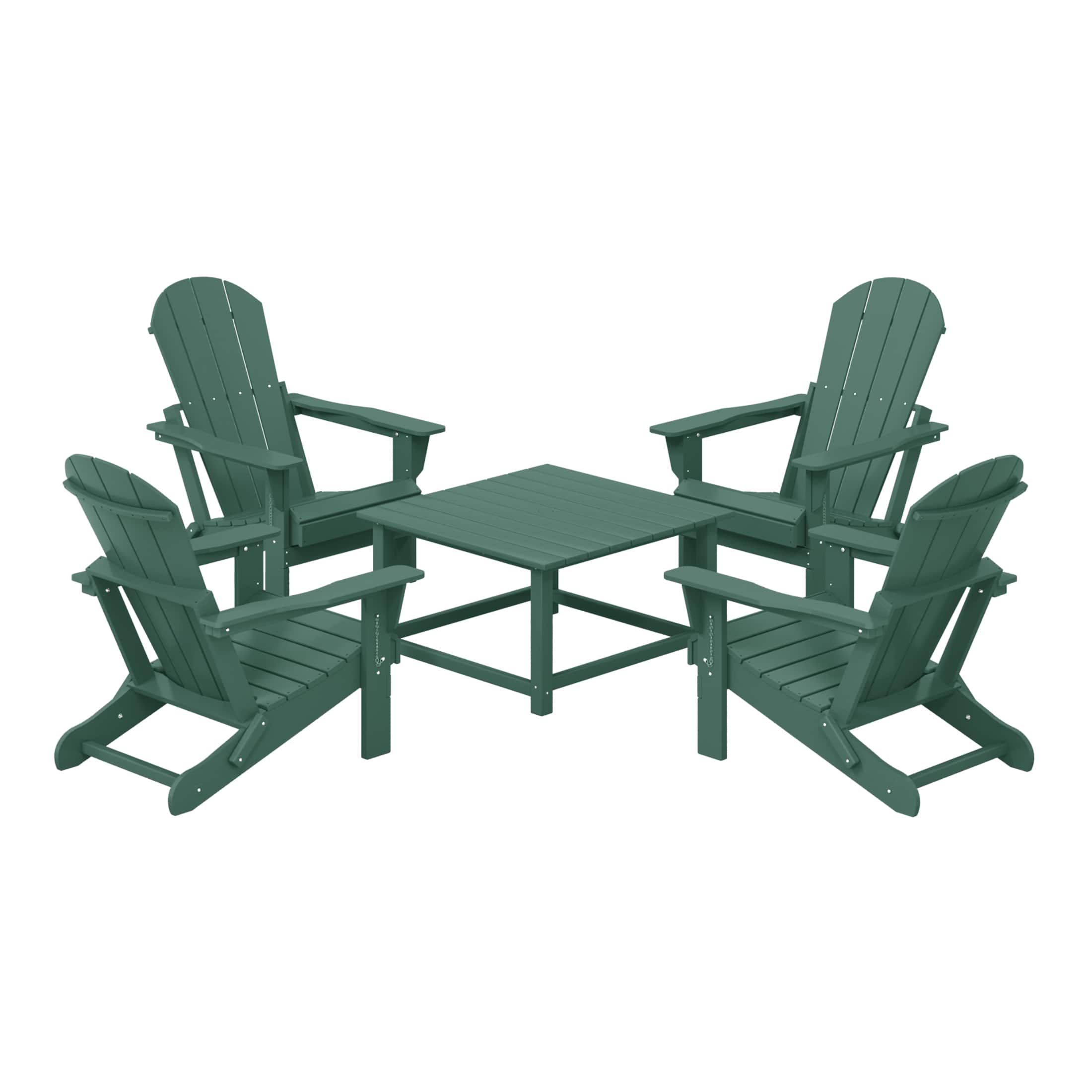WestinTrends - Malibu 5-Piece HDPE Adirondack Chair Outdoor Patio Square Table Conversation Set - Dark Green