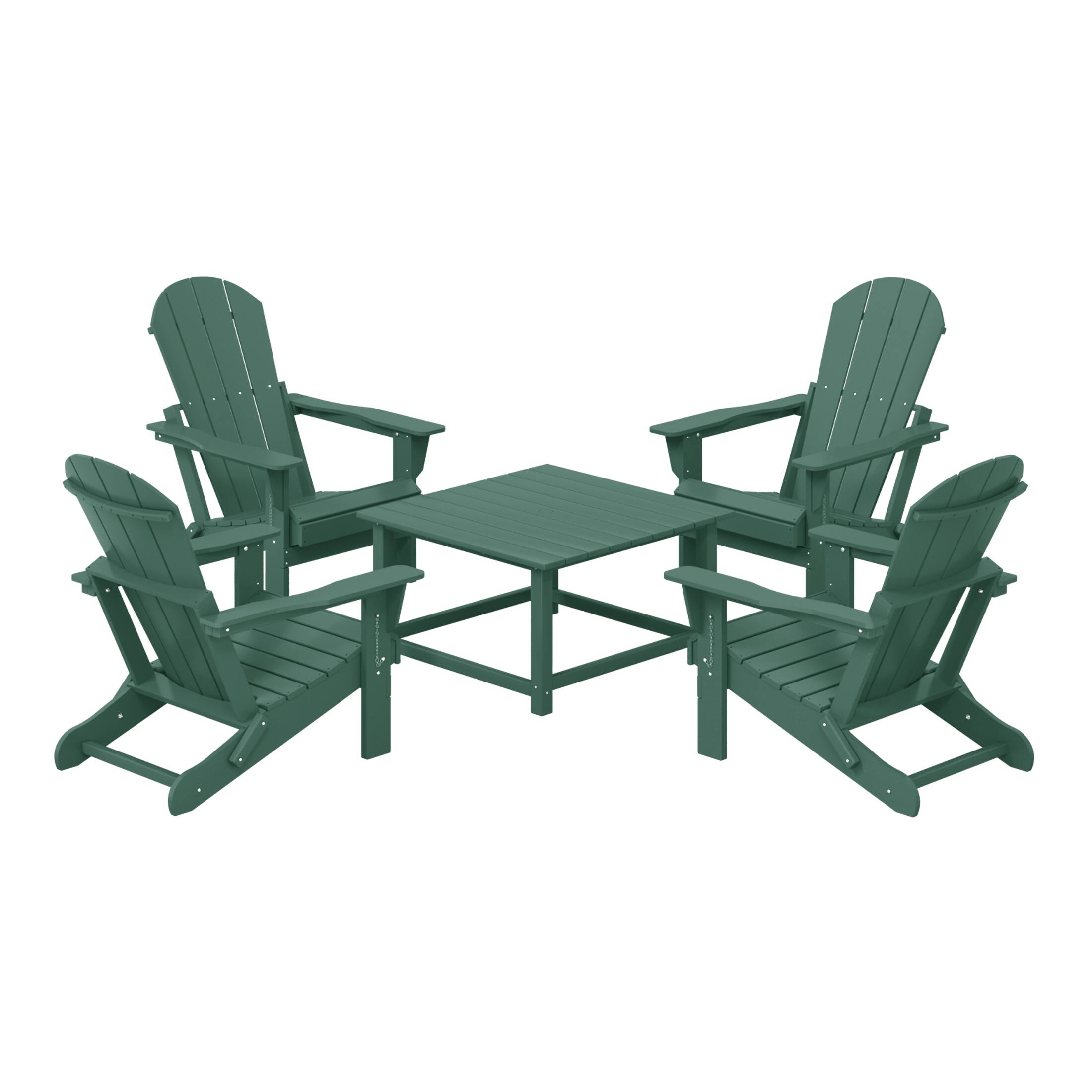 Front. WestinTrends - WestinTrends Malibu 5-Piece HDPE Adirondack Chair Outdoor Patio Square Table Conversation Set - Dark Green.
