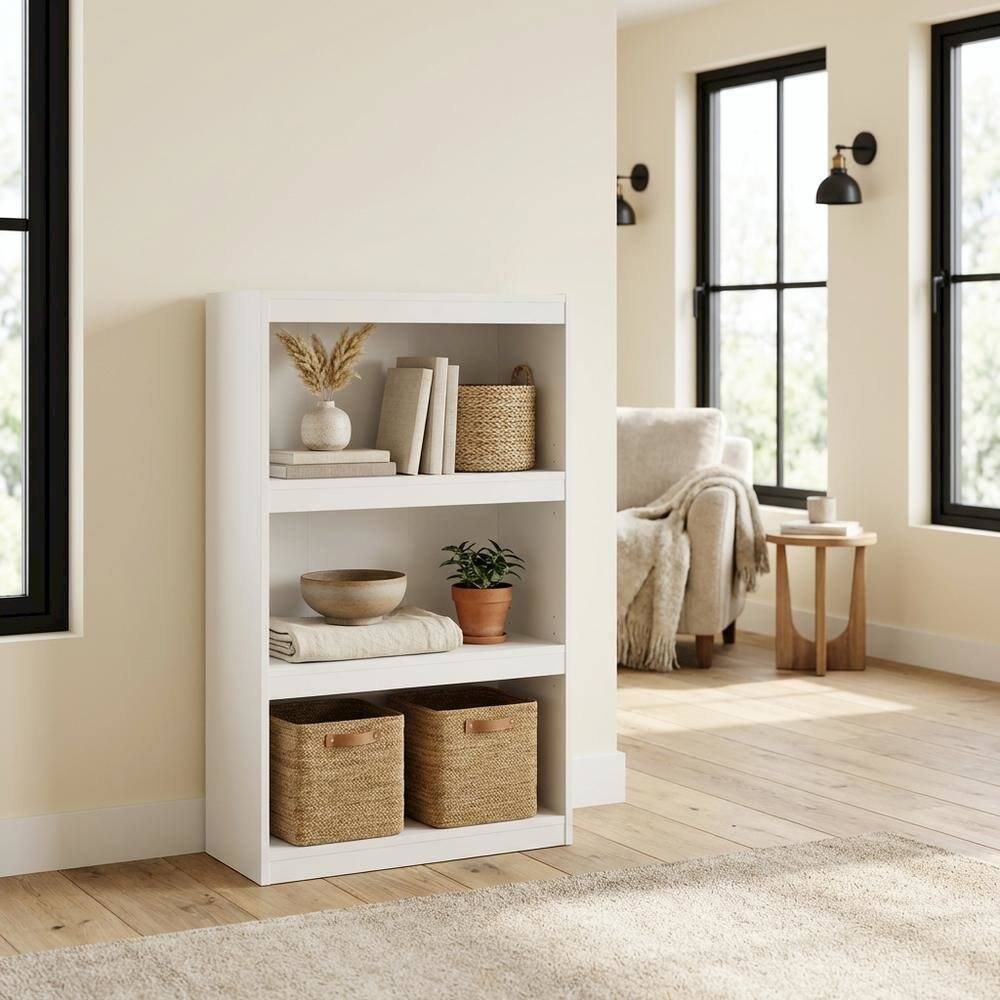 Left. FurniFact - 3-Tier Adjustable Shelf Bookcase with Modern Storage Design - White.