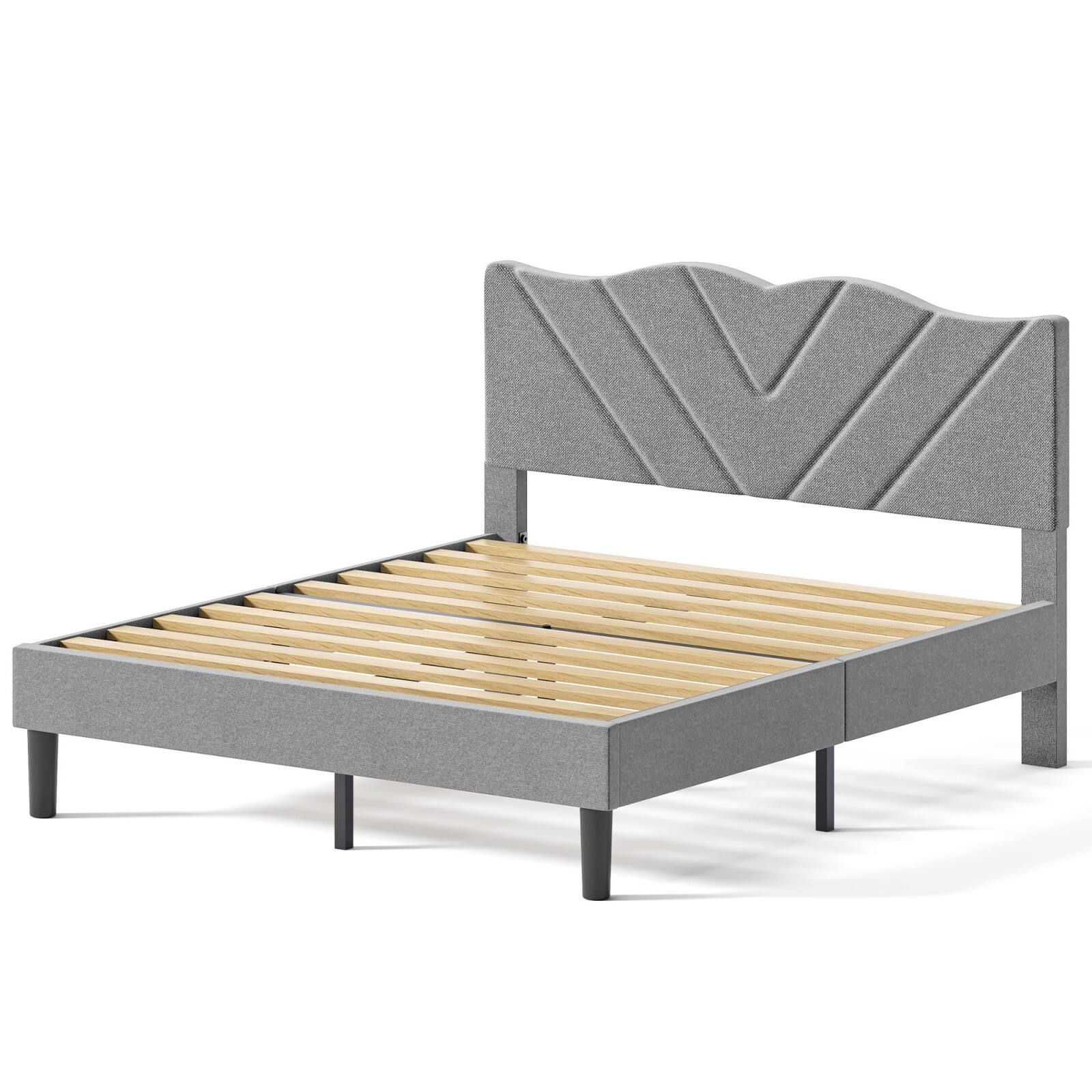 Front. Ecooso - Queen Size Modern Platform Bed Frame with Upholstered Headboard & Wooden Slats - No Box Spring Needed, Easy Assembly - Grey.