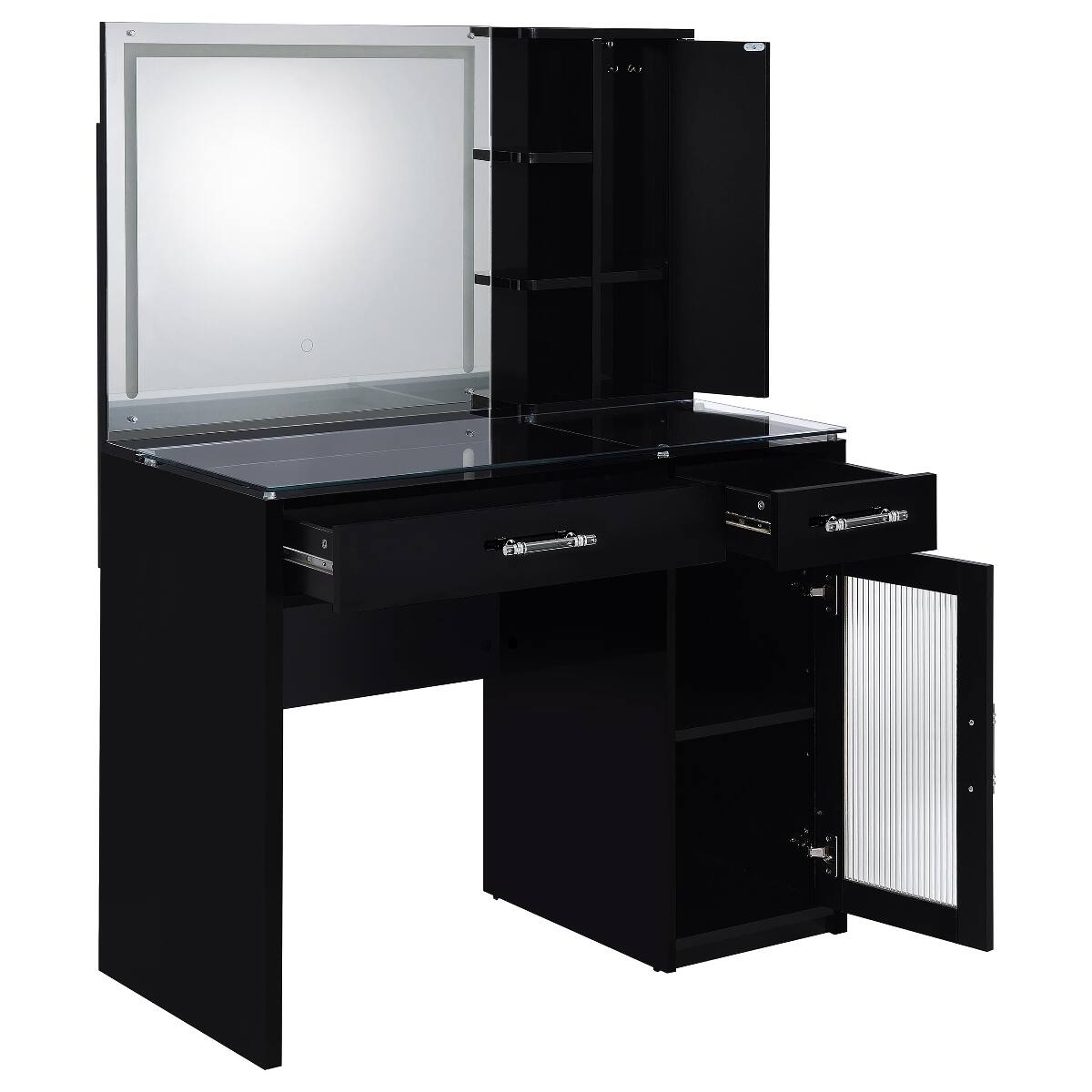 Alt View 7. Loheer - Loheer Black High Gloss Makeup Vanity with LED Mirror and Stool - Black.