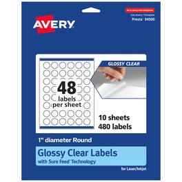 Avery - Glossy Round Labels, 1" diameter, 480 Labels - Clear