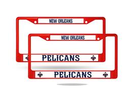 Rico Industries - New Orleans Pelicans Red Painted Chrome Metal License Plate Frame - Set of 2 Frames - Multi