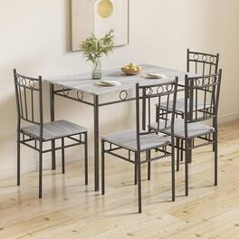 Dyonery - 5-Piece Kitchen Table and Chairs, Rectangular Dining Room Table Set with 4 Chairs, for Small Space, Dinette, Apartment - Gray