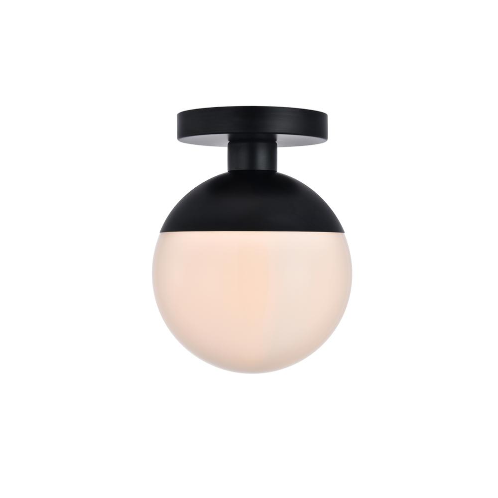 Angle. Living District - Eclipse 1 Light Black Flush Mount With Frosted White Glass - Black And Frosted White.