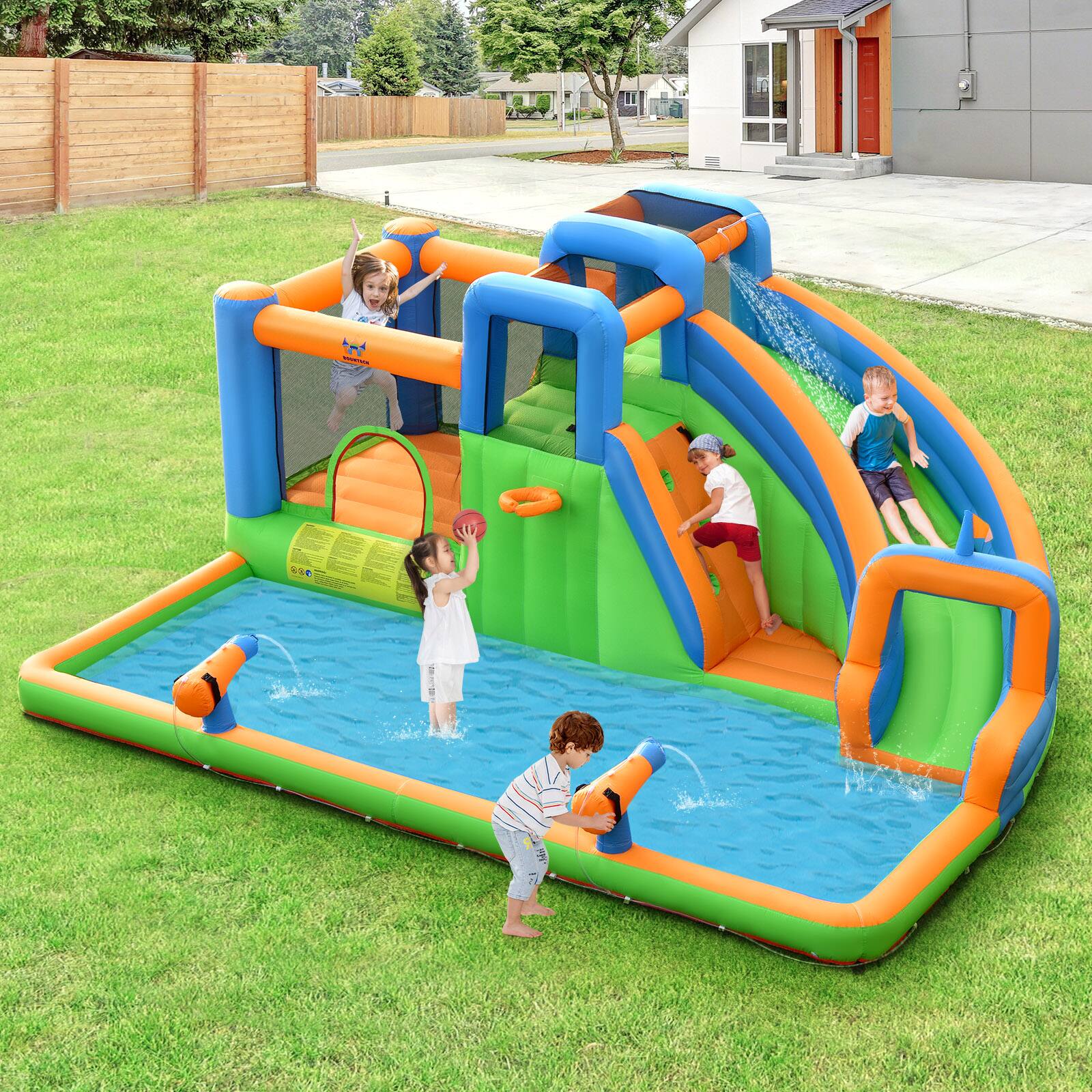 Alt View 1. Costway - Costway 6 in 1 Inflatable Giant Kids Water Park Bounce House with Dual Climbing Walls 735W Blower included - Multicolor.