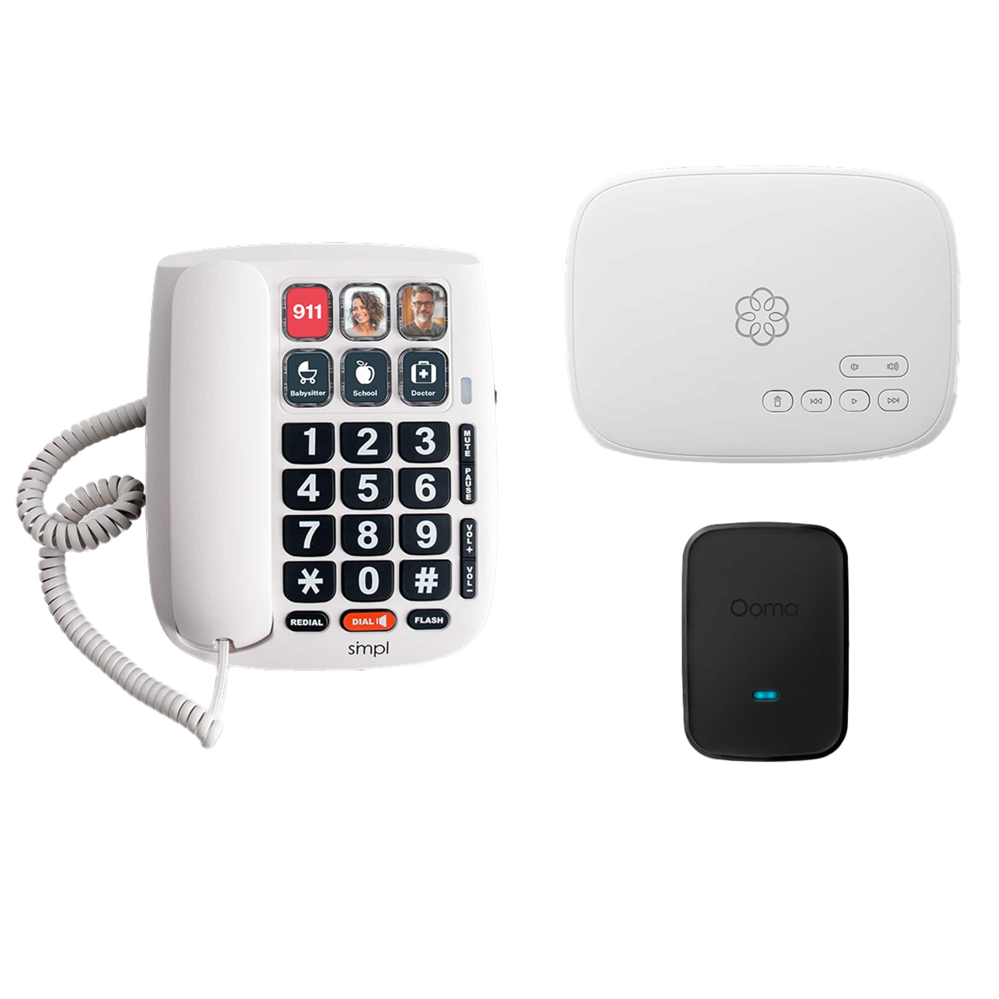 Ooma - Family Phone Bundle with Photo Dial and Internet Home Phone Service - White - Angle_Zoom