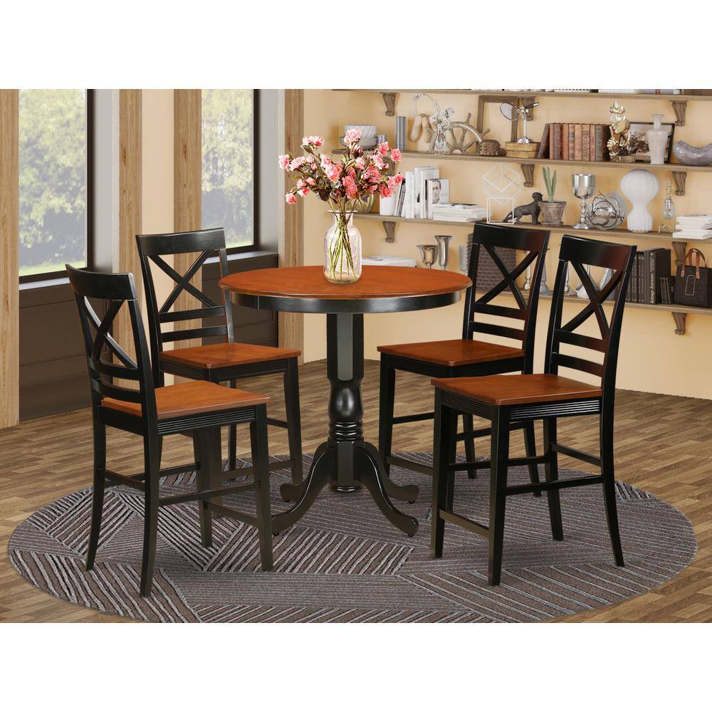 Back. East West Furniture - 5 Pc counter height Table and chair set - high top Table and 4 counter height stool. - Black & Cherry.