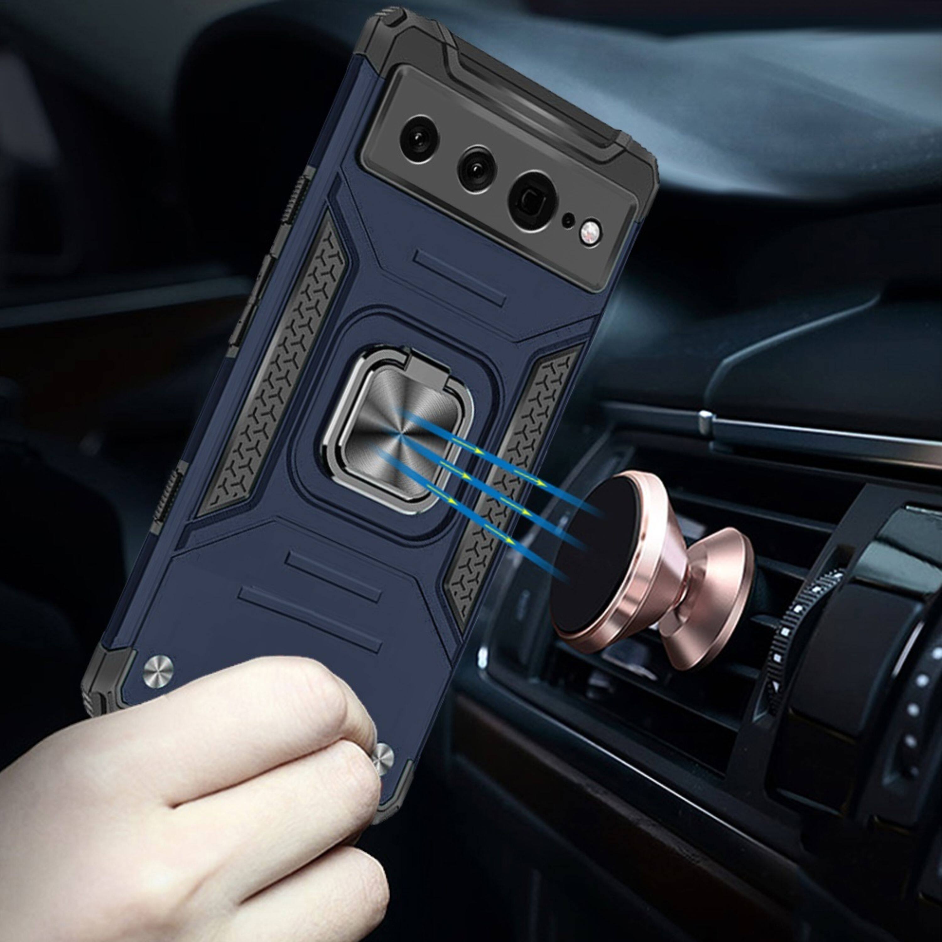 Angle. Kitcheniva - Hybrid Magnetic Kickstand Phone Case For Google Pixel 7 PRO (Triple Camera) Blue - Blue.