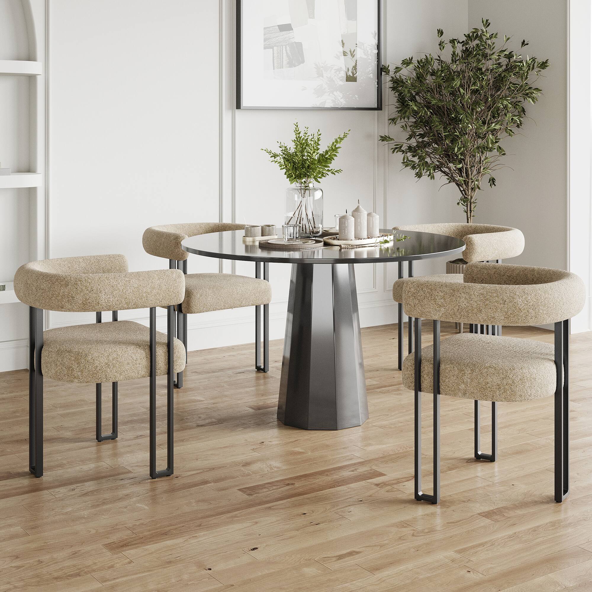 Alt View 2. Boyel Living - Set of 2 Upholstered Dining Arm Chairs Boucle Fabric Accent Chairs with Metal Frame for indoor - Brown.