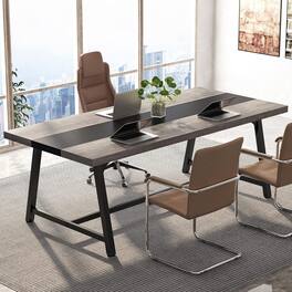 APRILSOUL - 70.87in Modern Rectangular Conference Table for 6-8 People Desk with Durable Metal Frame Large Work Surface Gray Black - Gray+Black