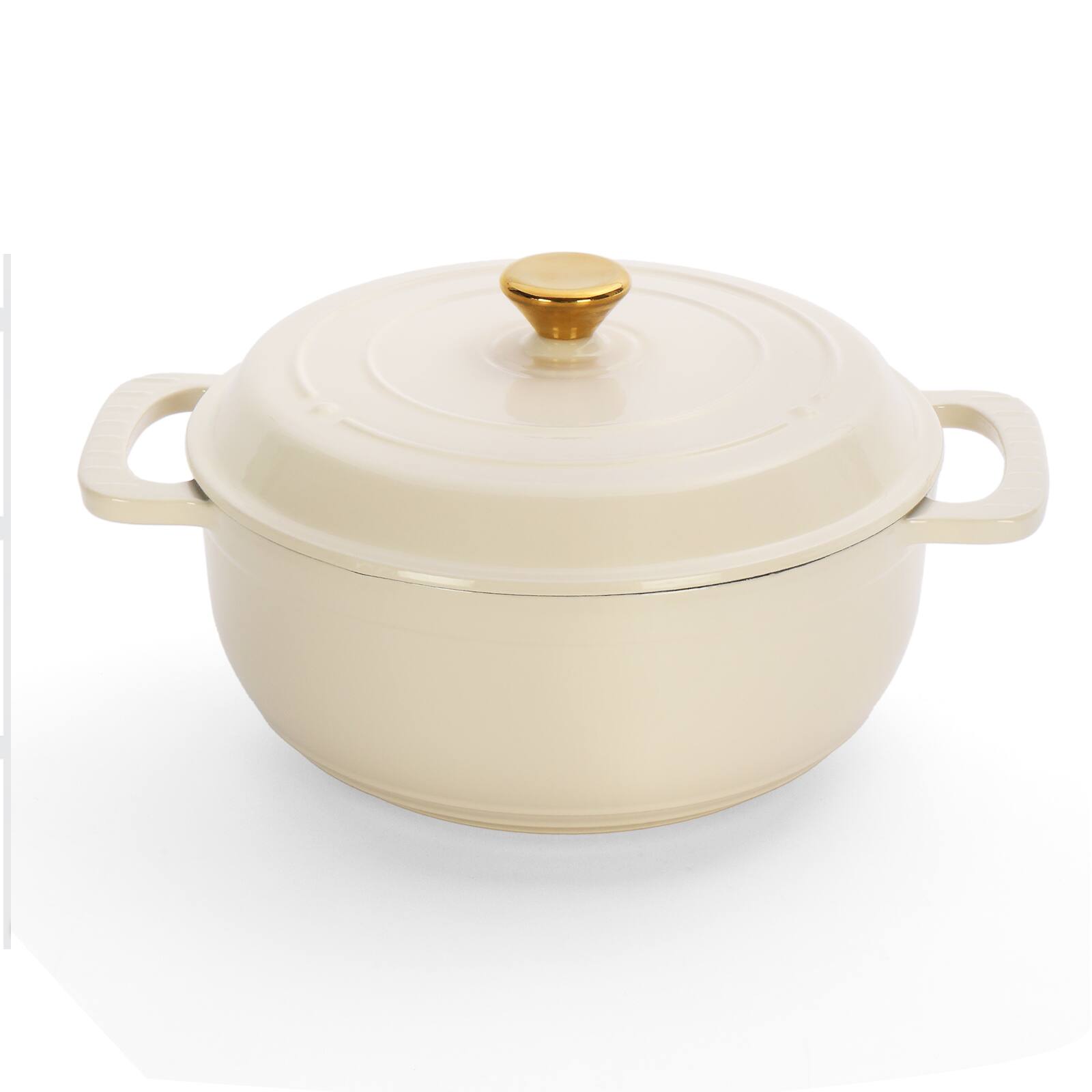 Angle. Winado - 5QT Dutch Oven Enameled Cast Iron Bread Oven with Lid for Sourdough Baking - Cream white.