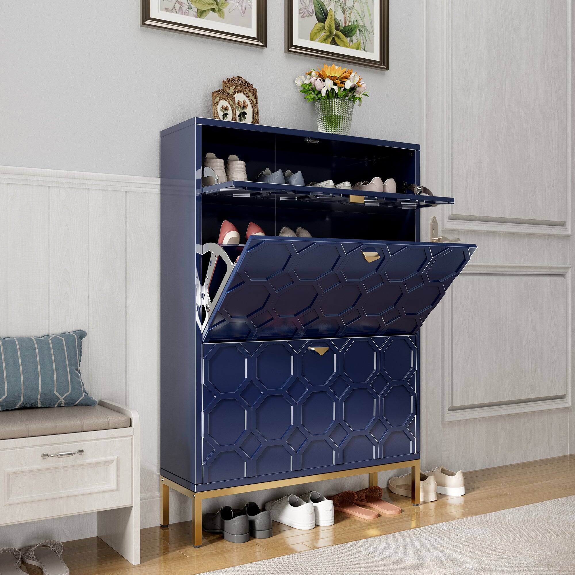 Alt View 3. Boyel Living - 46.6 in. H x 31.5 in. W. Blue MDF Shoe Storage Cabinet 24-Pair - Blue.