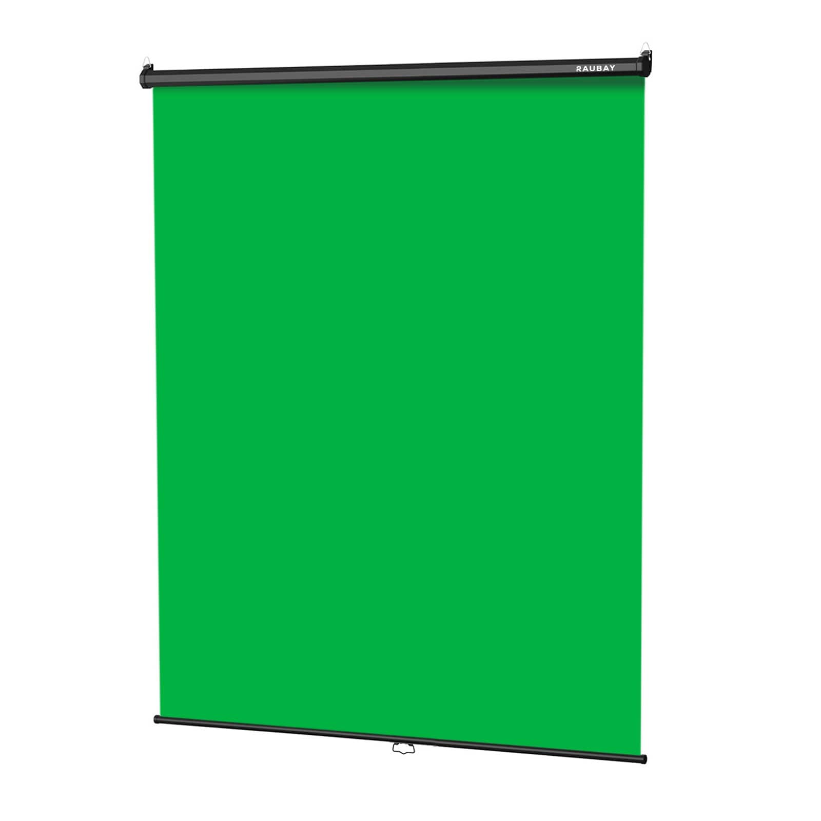 RAUBAY - 5′ x 7.2′ Pull Down Screen Backdrop Retractable Collapsible Wall-Mount Background - Green