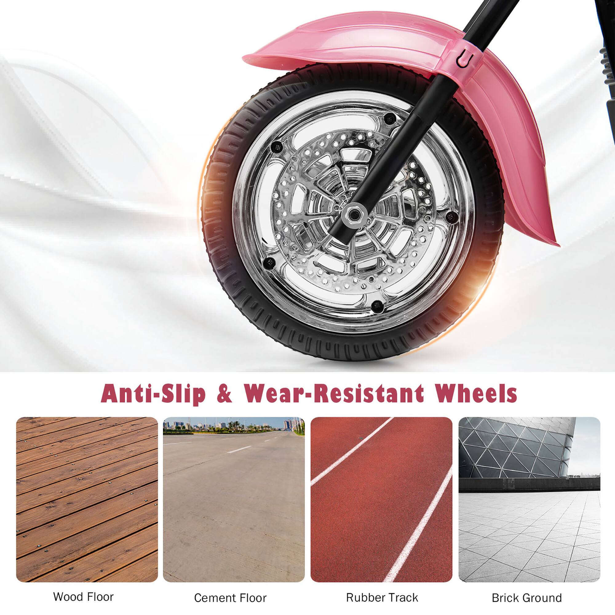 Anti-Slip & Wear-Resistant Wheels

- Wood Floor
- Cement Floor
- Rubber Track
- Brick Ground