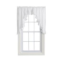 Ellis Curtain - ELLIS 65% Polyester 35% Cotton Classic Wide Solid Color Perma Press Ruffled Swag 84" x 63" - White
