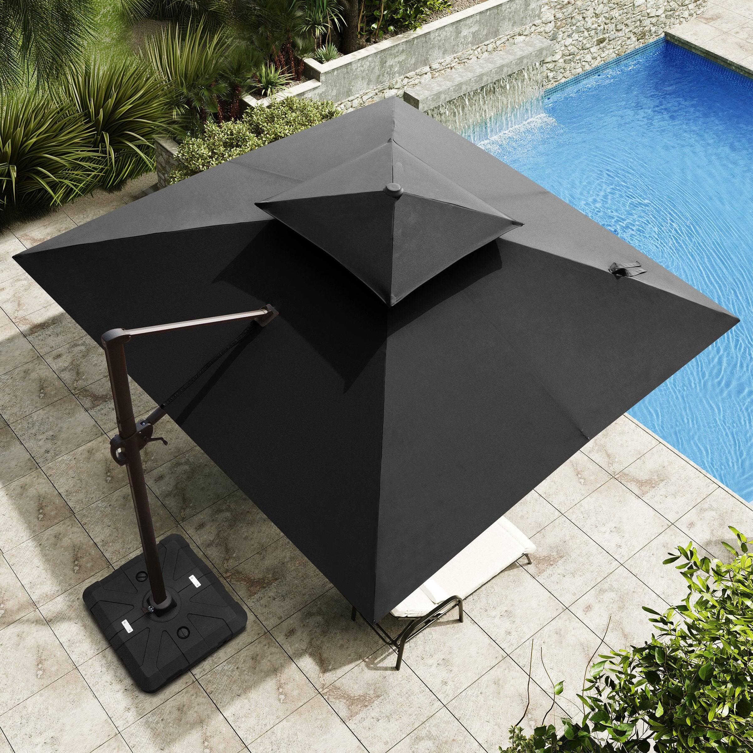 Left. Crestlive Products - Crestlive Products 11x11ft Aluminum Double Top Crank Cantilever Patio Umbrella with Base - Black.