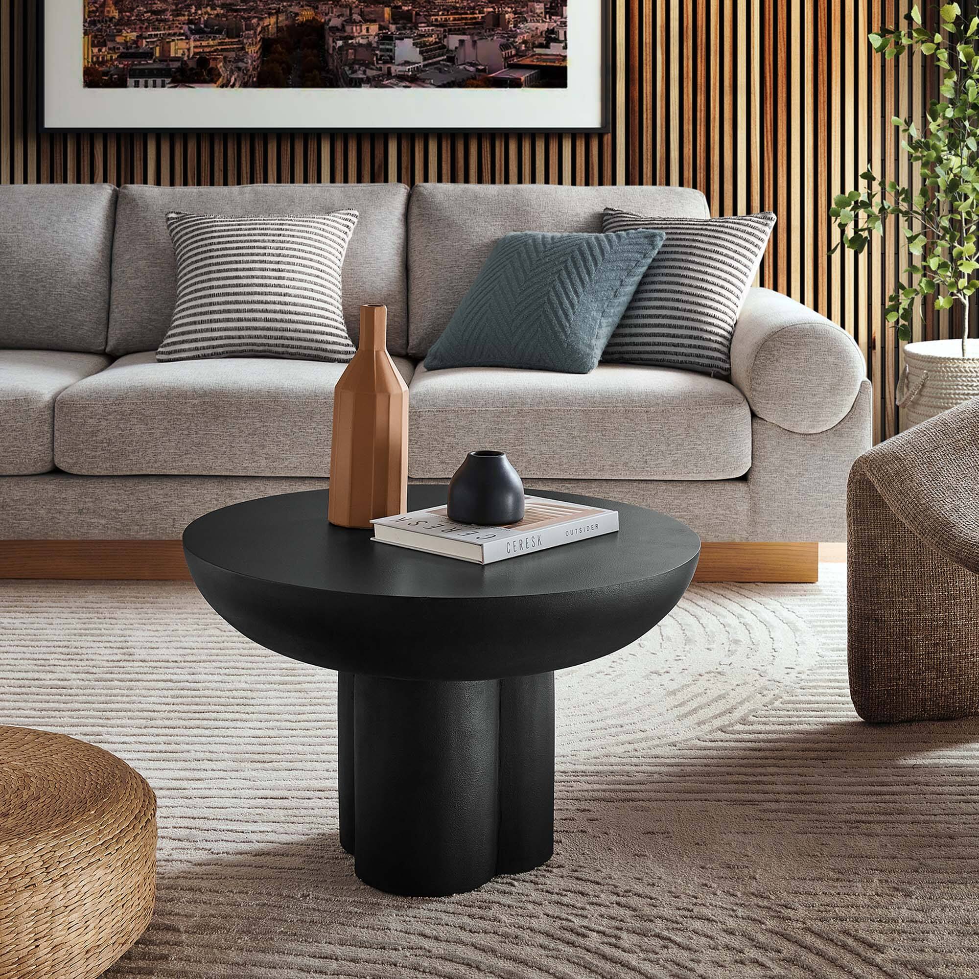 Caspian Round Concrete Coffee Table by Modway - Black