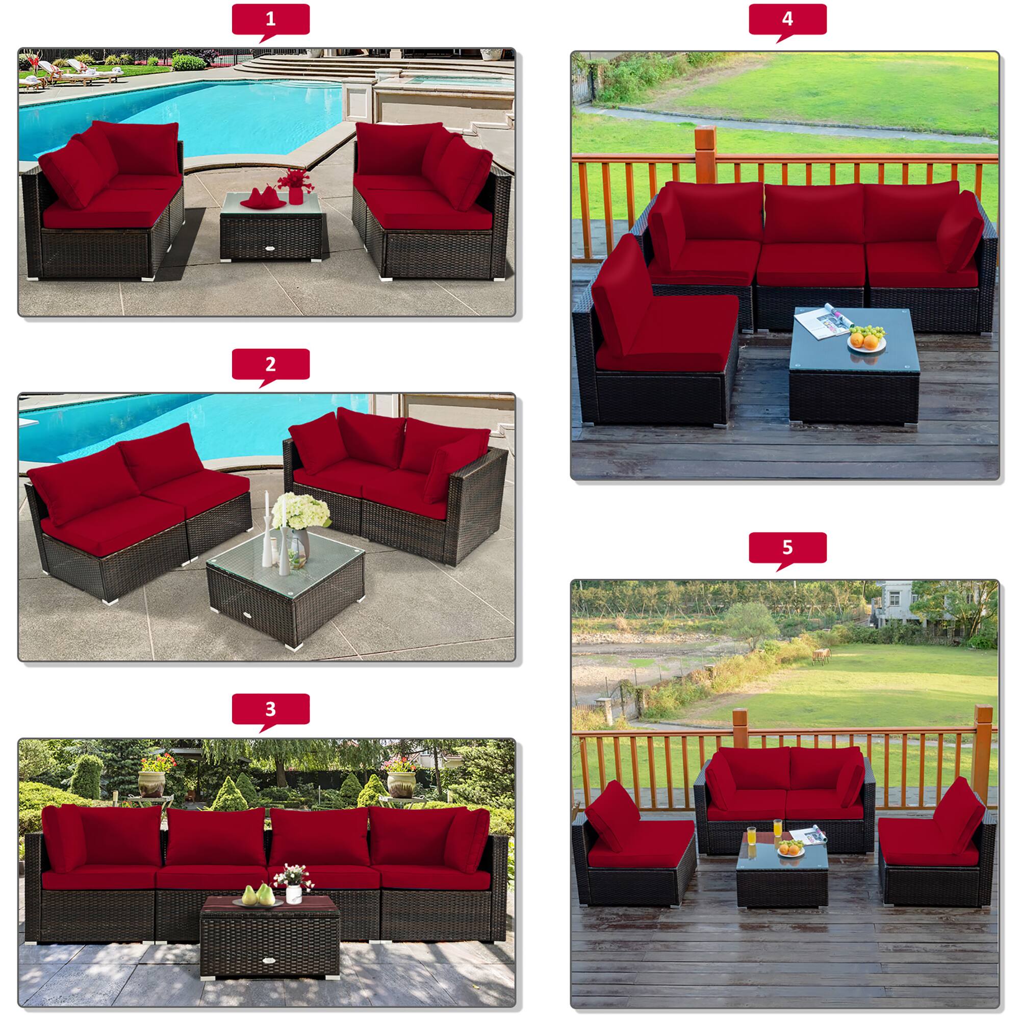 Alt View 7. Costway - Costway 6PCS Patio Rattan Furniture Set 42" Fire Pit Table Cover Sofa Cushion - Mix Brown,Red.