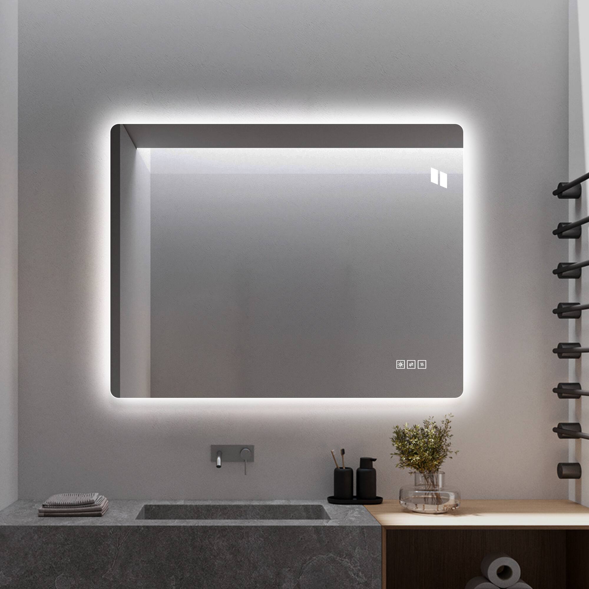 Alt View 2. Boyel Living - 28 by 36 Inch Bathroom Mirror with LED Lights Front and Backlit Anti Fog Wall Mounted 3 Colors and 5 Level Dimmable.