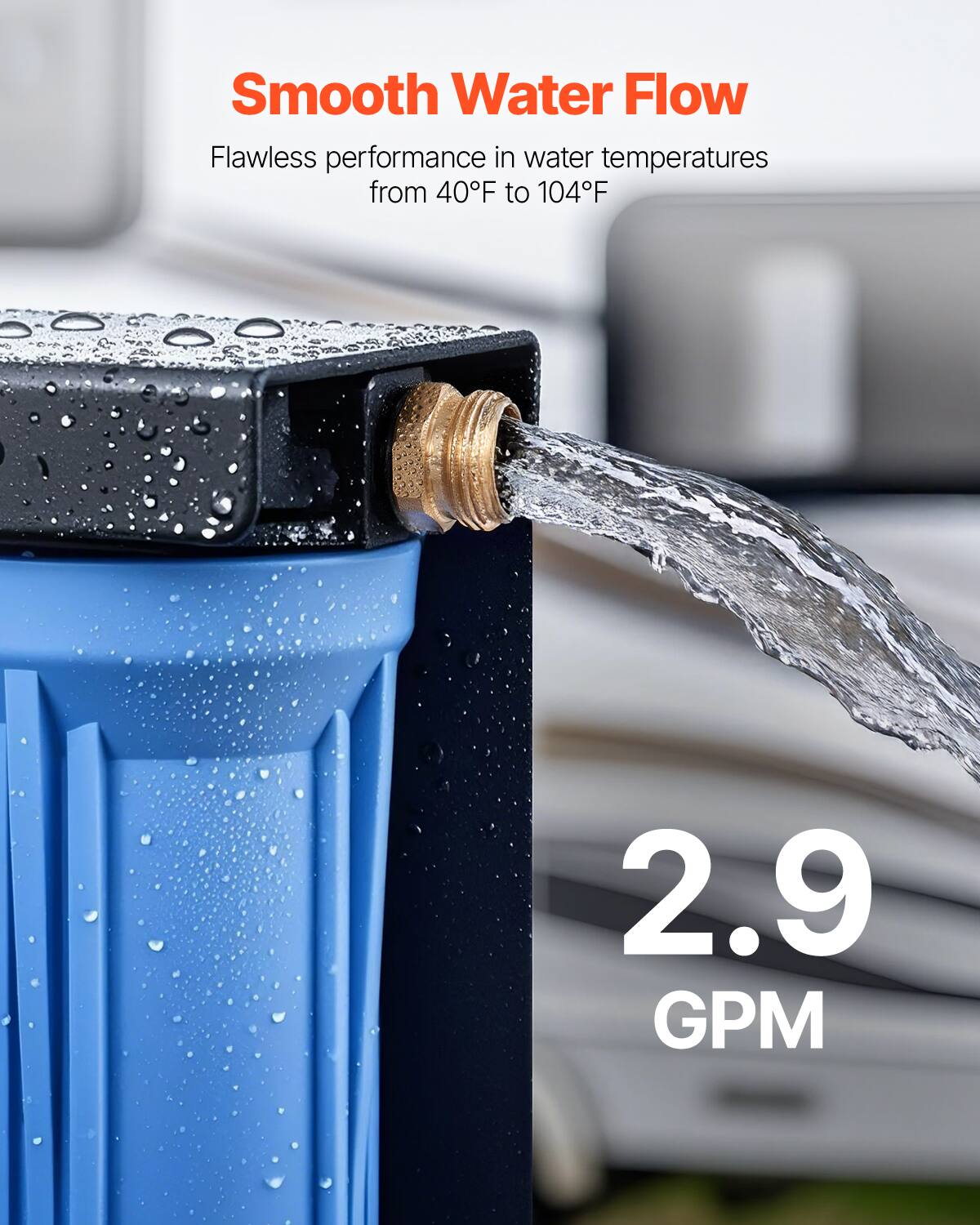 Smooth Water Flow  
Flawless performance in water temperatures from 40°F to 104°F  
2.9 GPM