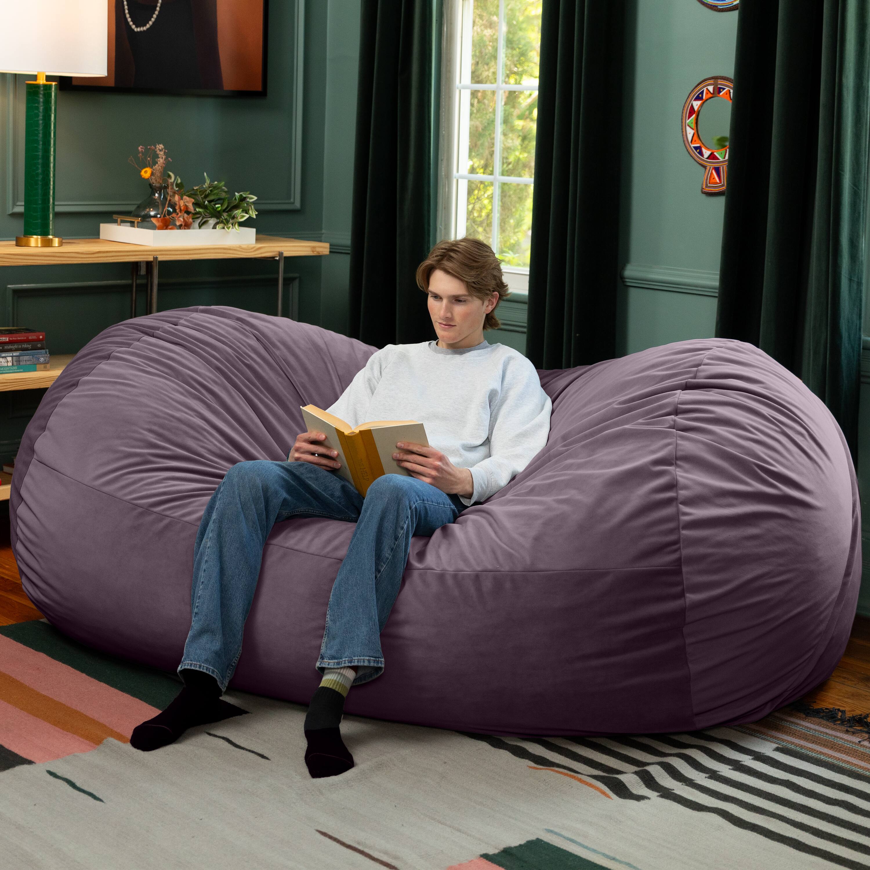 Alt View 2. Jaxx - Jaxx Grand Lounger 7 Foot Bean Bag Sofa -Lush Velvet Purple - Lush Velvet Purple.