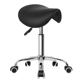 KKTONER - Rolling Saddle Stool PU Leather Swivel Adjustable Rolling Stool with Wheels Salon Chair - Black