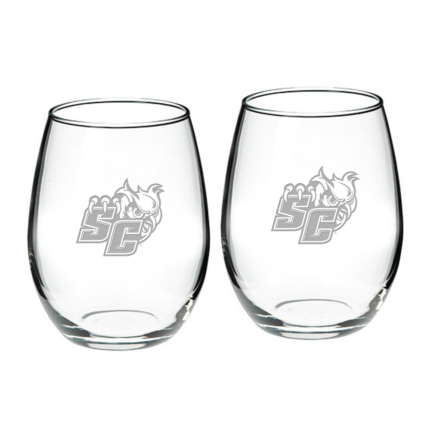 Front. Jardine - Southern Connecticut State Owls 21oz. Two-Piece Stemless Wine Glass Set - Multicolor.