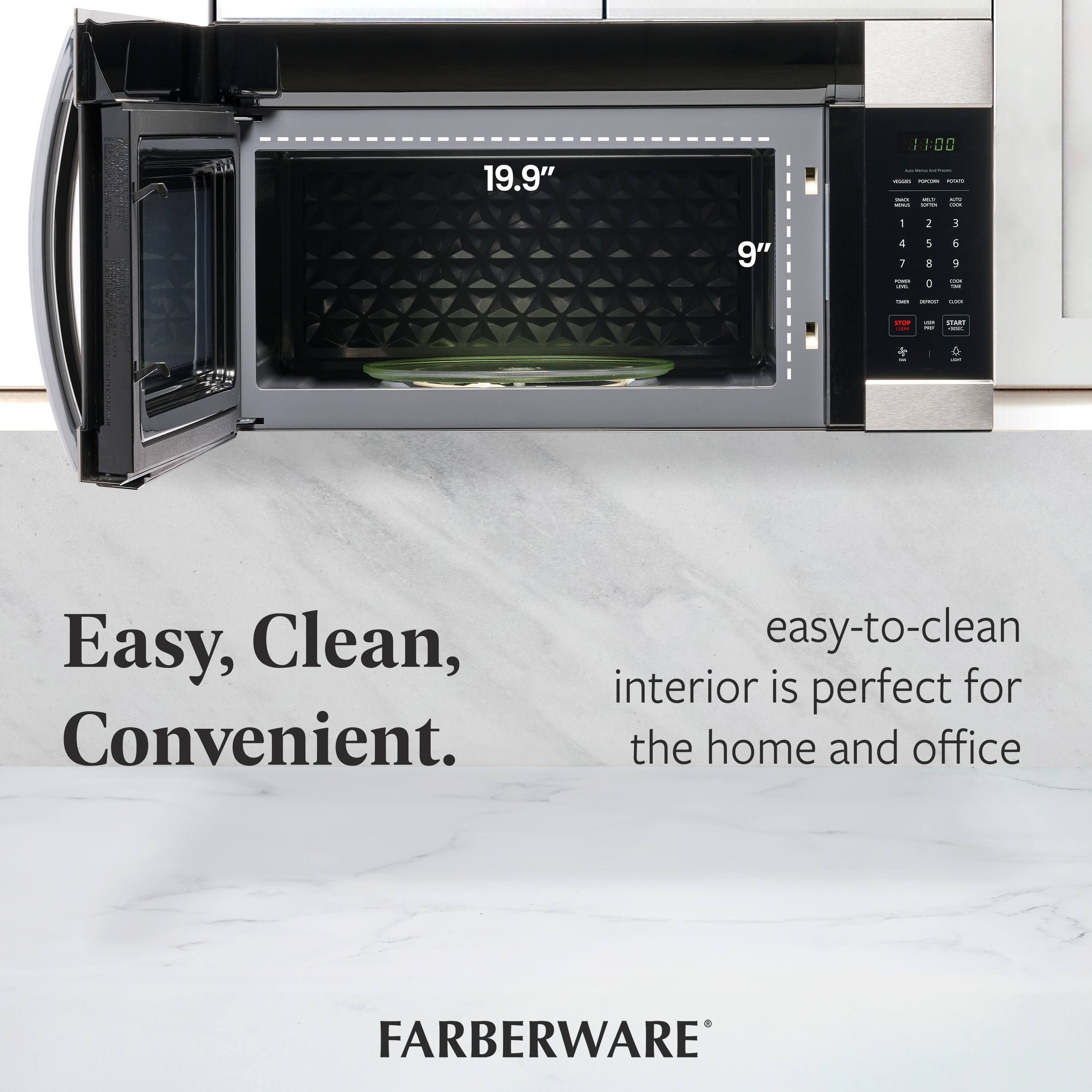 19.9" 9"  
Easy, Clean, Convenient.  
easy-to-clean interior is perfect for the home and office  
FARBERWARE