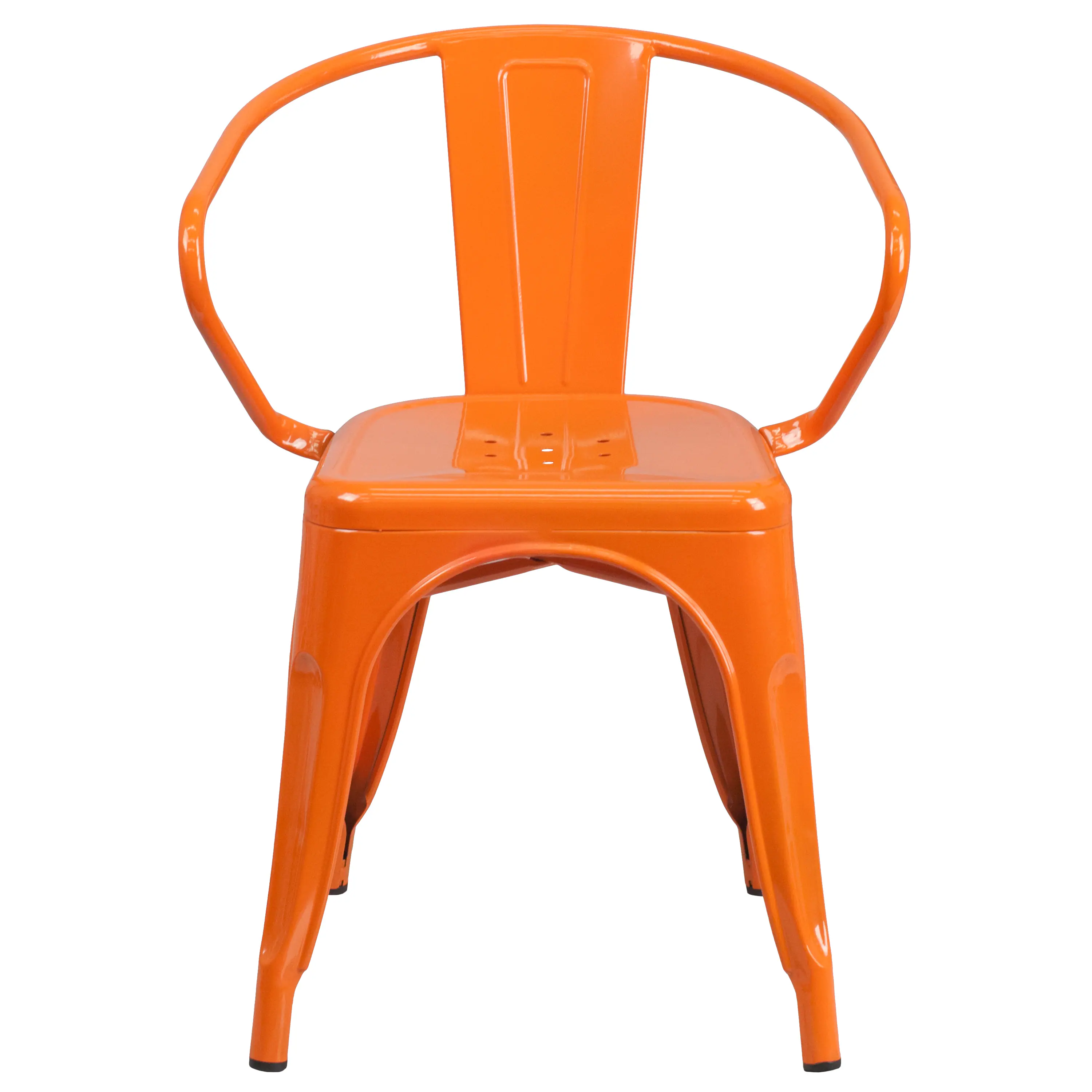 Alt View 7. Emma + Oliver - Commercial Grade Colorful Metal Indoor-Outdoor Chair with Arms - Orange.