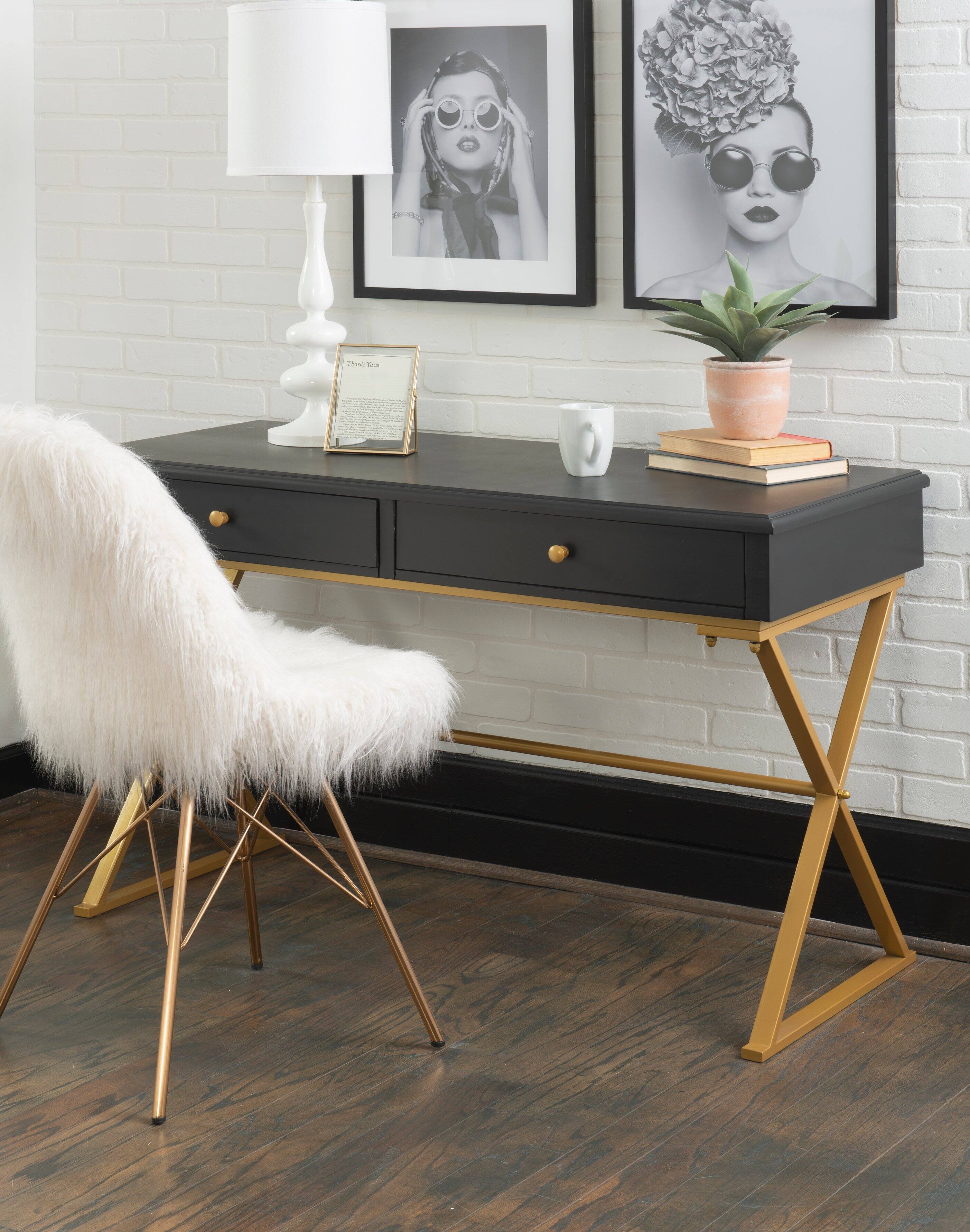 Alt View 17. Linon Home Décor - Edmore Two-Drawer Campaign Desk - Black & Gold.