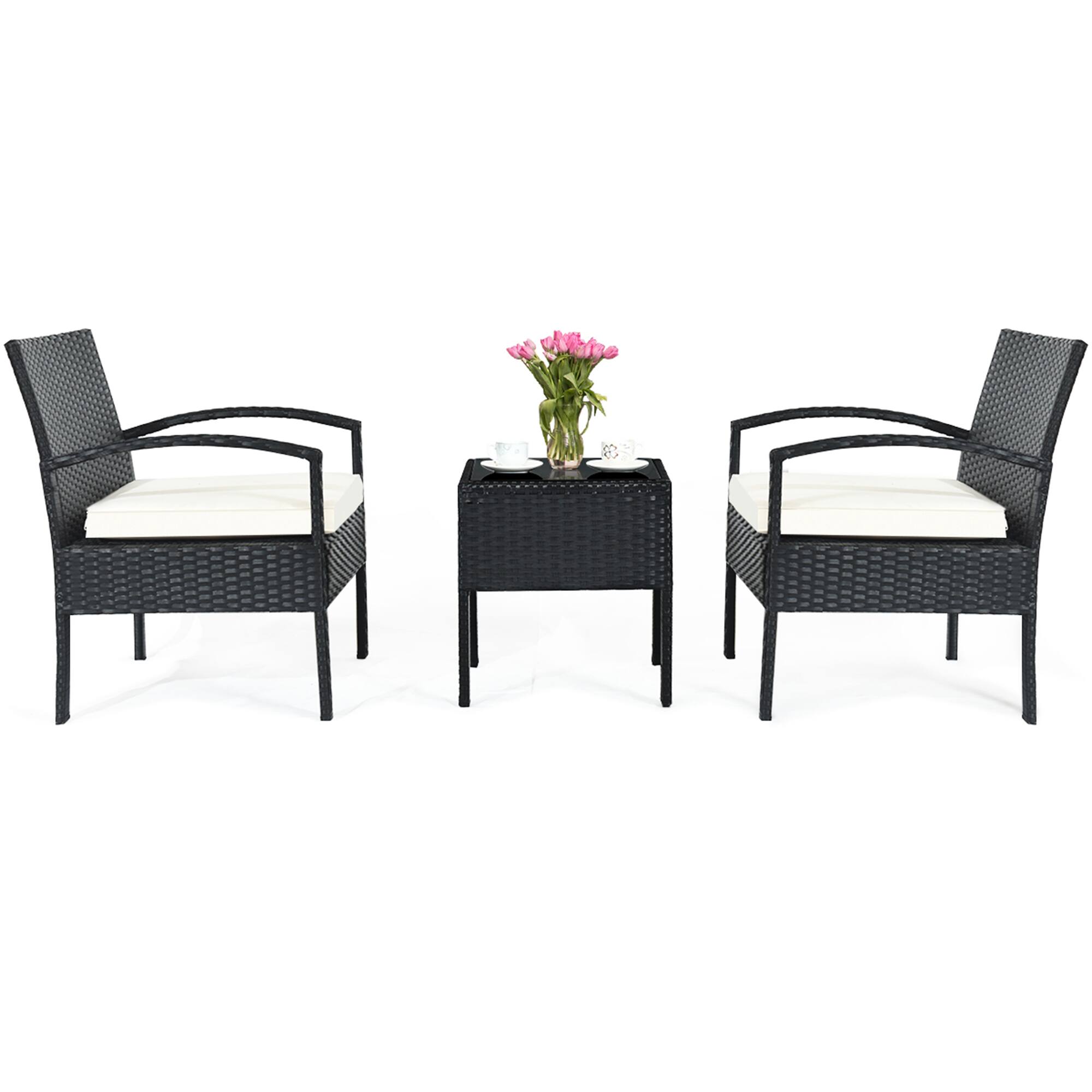 Alt View 1. Gymax - Gymax 3PCS Patio Rattan Furniture Set Conversation Sofa Cushioned Coffee Table Garden - Black.