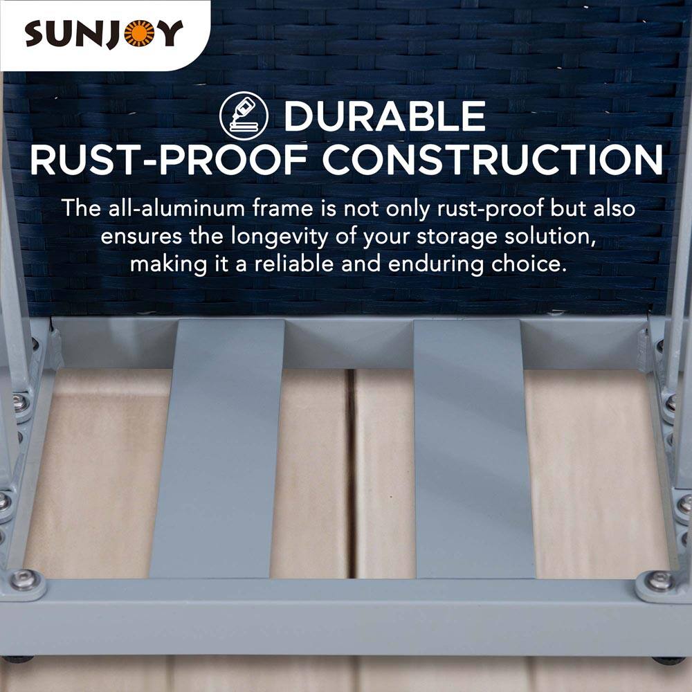 SUNJOY

DURABLE RUST-PROOF CONSTRUCTION

The all-aluminum frame is not only rust-proof but also ensures the longevity of your storage solution, making it a reliable and enduring choice.