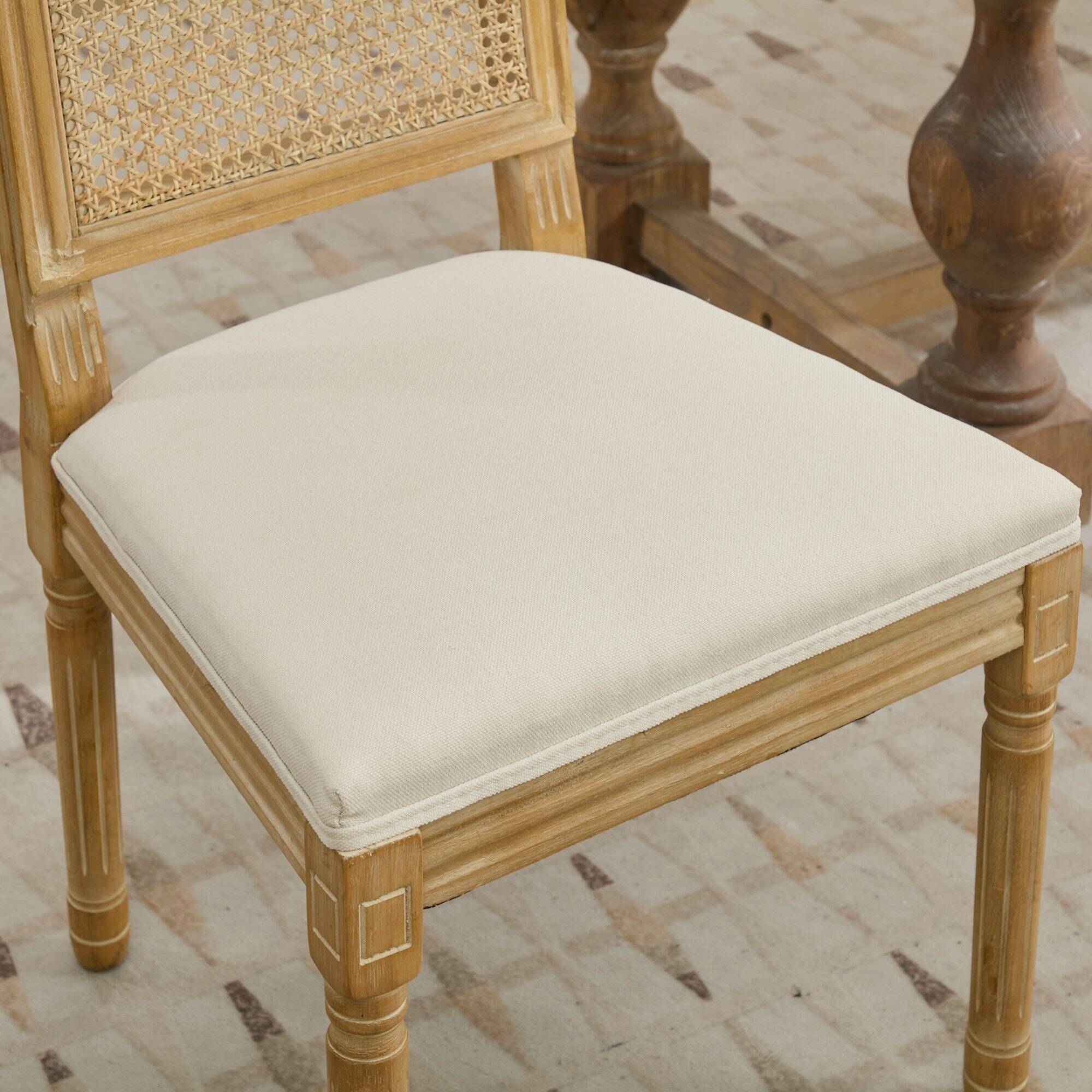 Alt View 8. GOODSILO - French-Inspired Dining Chairs Set of 2 with Rattan Backrest and Solid Wood Frame for Elegant Home Decor - Beige.