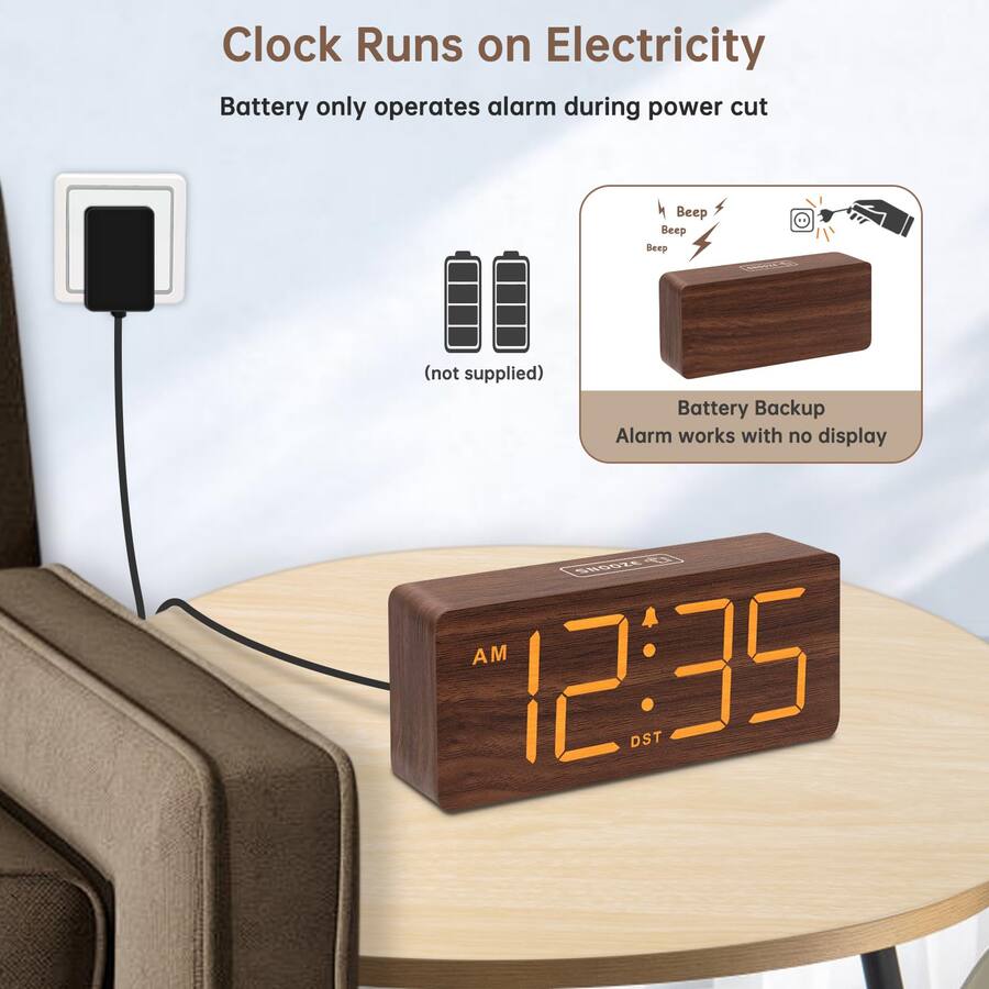 Clock Plugged In Dazzed Corner Wooden Digital Alarm Clock, Plug in Dimmer Desk Clock ...