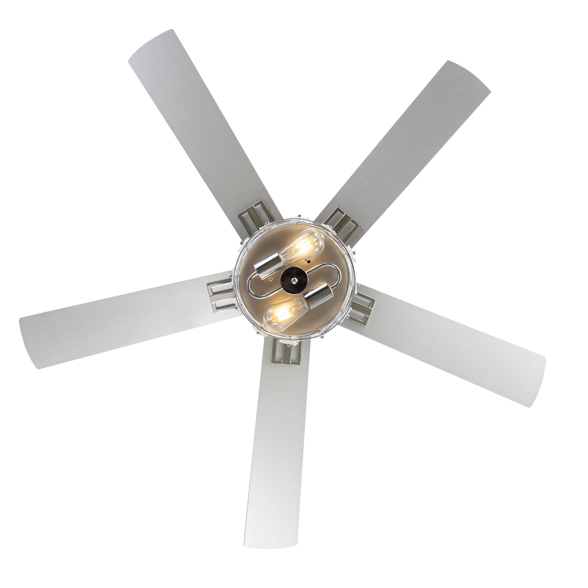 Alt View 10. Breezary - 52-Inch Indoor Ceiling Fan with Light Kit, 5 Plywood Dual-Finish Blades, DC Motor, 5/10'' Downrods, Remote, Glass Shade - Chrome with Silver & Woodgrain Blades.