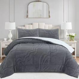 MarCielo - 3 PCS Wave Jacquard Soft Plush Comforter Set - Light Gray