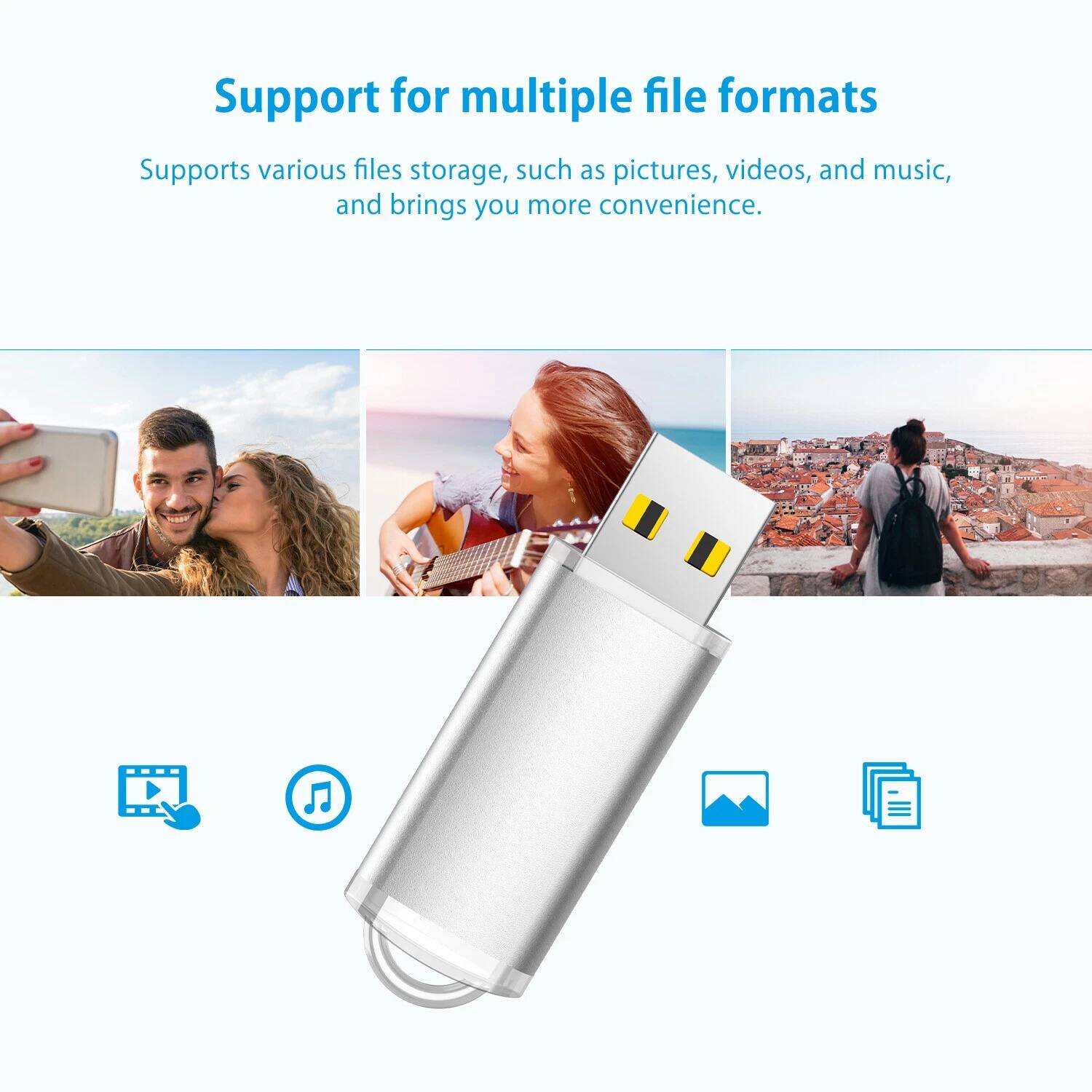 Support for multiple file formats

Supports various files storage, such as pictures, videos, and music, and brings you more convenience.