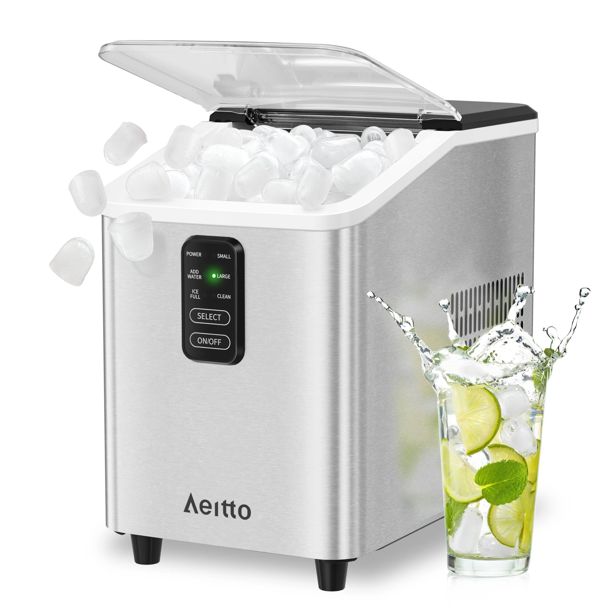 Aeitto - Ice Maker Countertop, 26lbs/24H, Auto-Cleaning, Ideal for Home Kitchen & Office - Silver