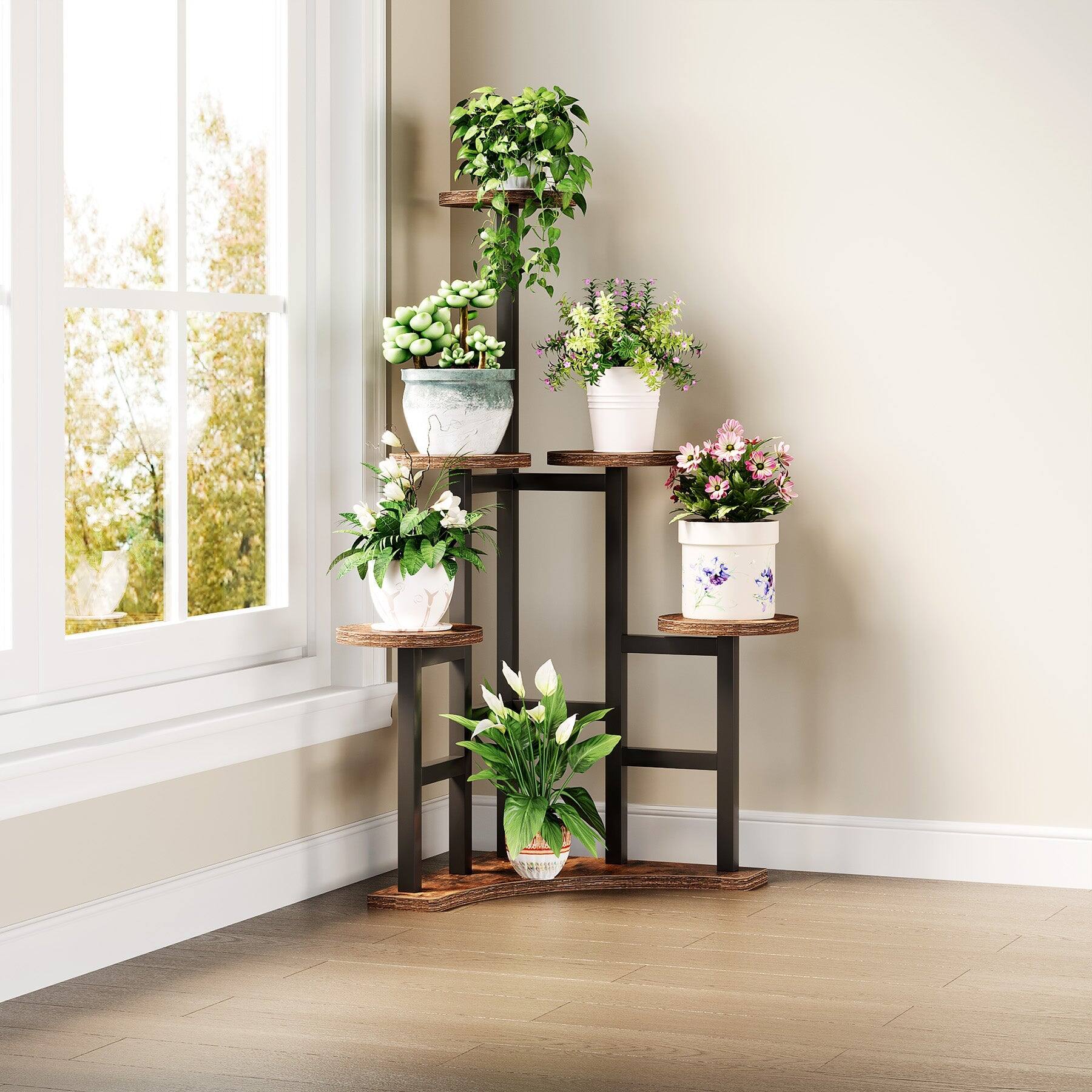 Front. Tribesigns - Office Storage Shelf, For Organizing and Displaying Items in Workspaces and Reception Areas - Brown.