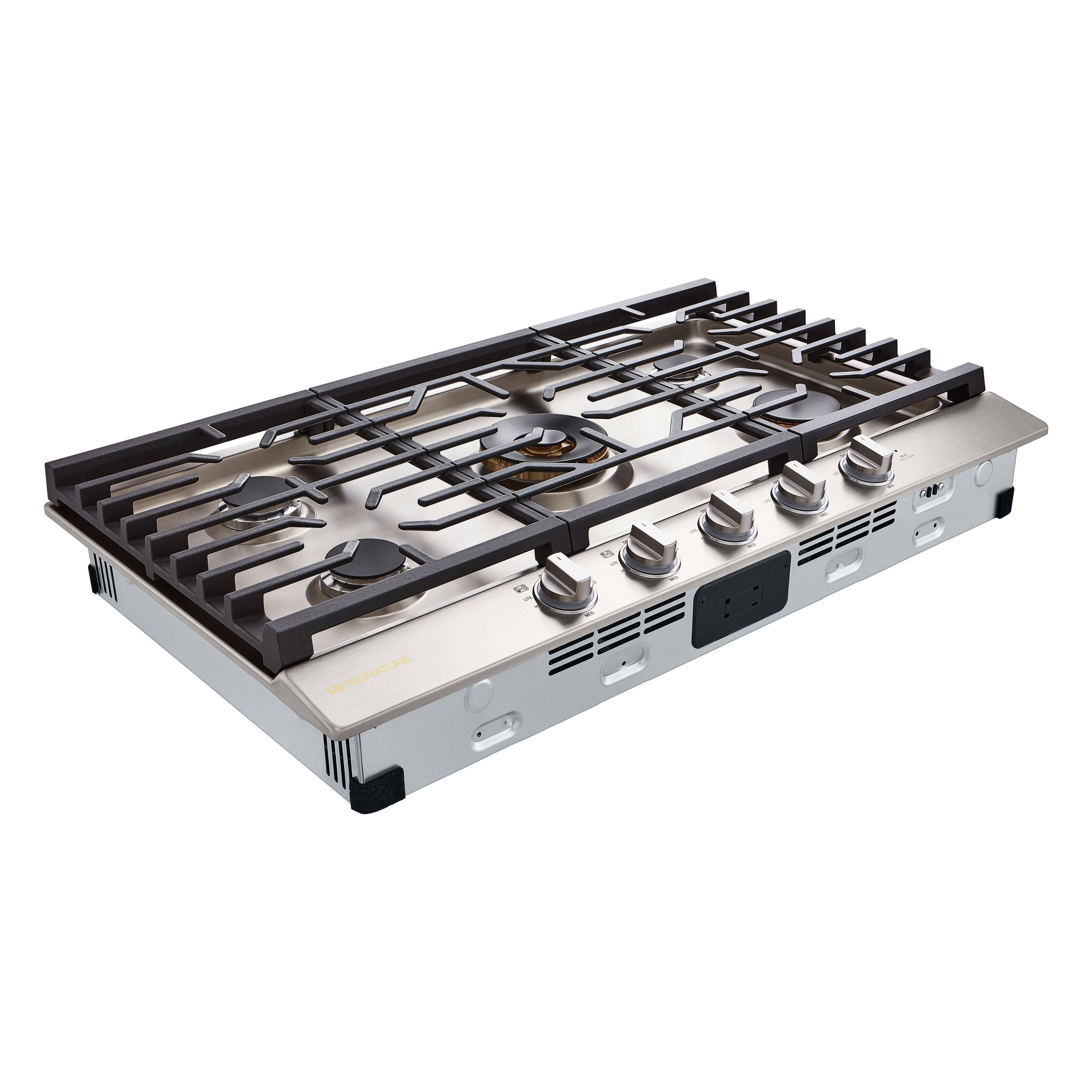 Alt View 7. LG - SIGNATURE 36" Built-In Smart Gas Cooktop with 5 Burners, 24K BTU UltraHeat Dual Burner and LED Illuminated Knobs - Stainless Steel.