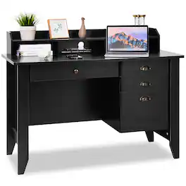 Costway - Computer Desk PC Laptop Writing Table Workstation Student Study Furniture - Black
