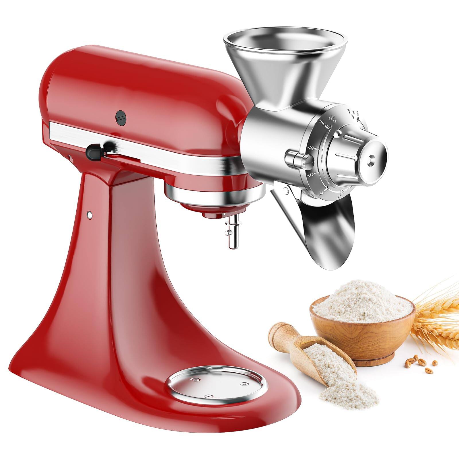 Angle. Gvode - Gvode Grain Mill Attachment, Compatible with KitchenAid®, All metal, 9 Grind Levels, Grains/ Cereals - Silver.