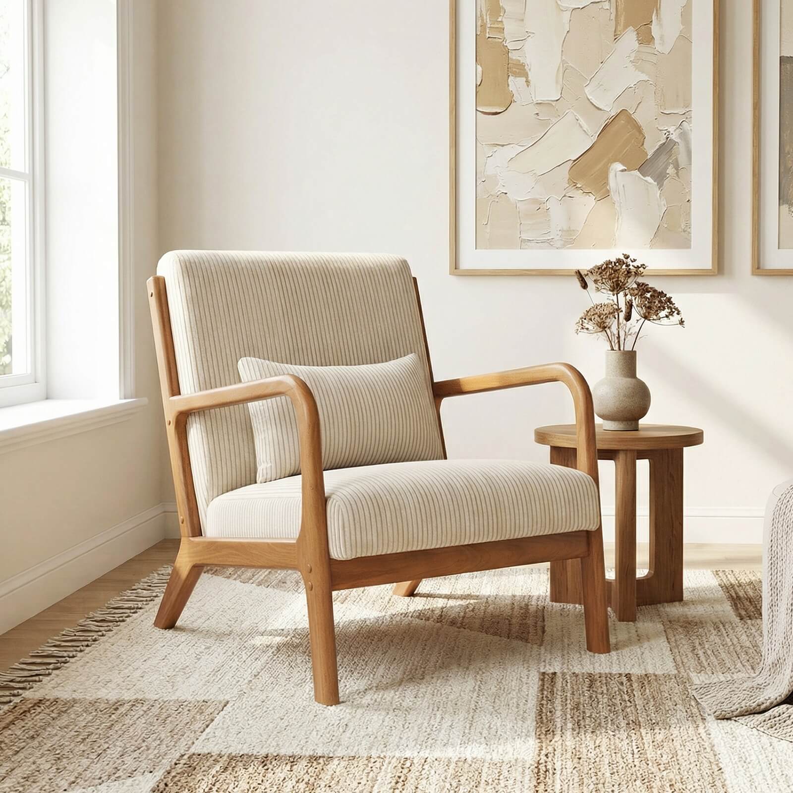 Alt View 1. Costway - Costway 2 PCS Corduroy Upholstered Lounge Chair with Rubber Wood Armrests & Lumbar Pillow - Gray + Brown.