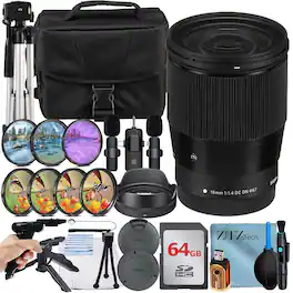 Sigma - 16mm f/1.4 DC DN Contemporary Lens for Canon RF Mount with 64GB Card + Case + ZeeTech Accessory Bundle - Black