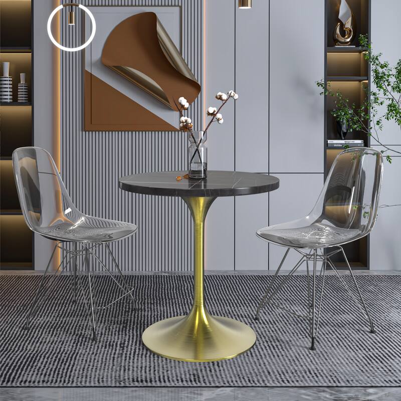 Alt View 2. LeisureMod - Verve 27 Inch Round Dining Table with Sintered Stone Top and Brushed Gold Base, Modern Small Bistro Accent Table - Black.