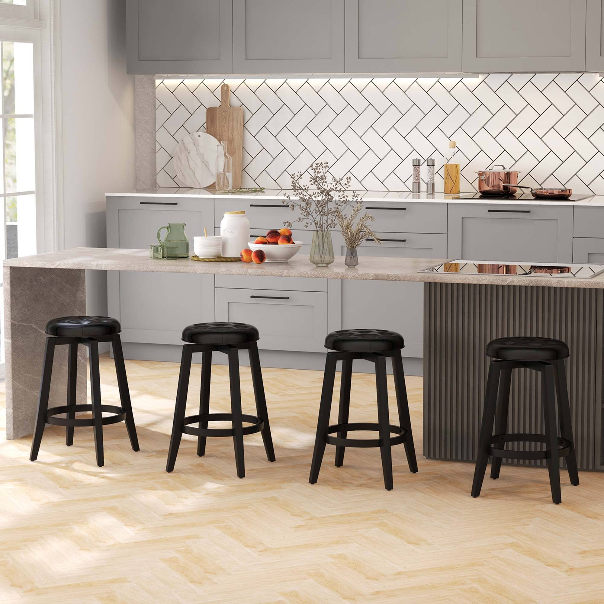 Alt View 4. Costway - 26" Swivel Bar Stool Set of 2 Upholstered Counter Height Rubber Wood Frame - Black.